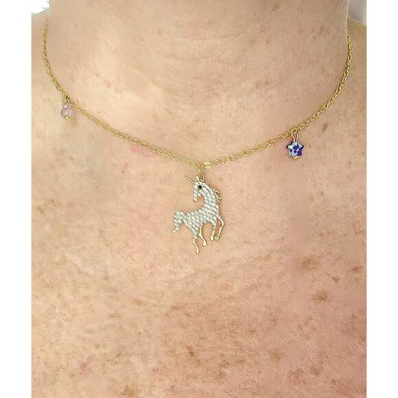 CZ Unicorn Necklace Pendant Purple Jasper Star Gold-Plated Adjustable Chain - Picture 4 of 6
